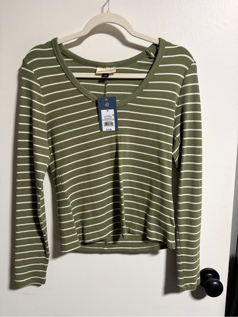 Target Olive & White Striped Long-Sleeve V-Neck Top